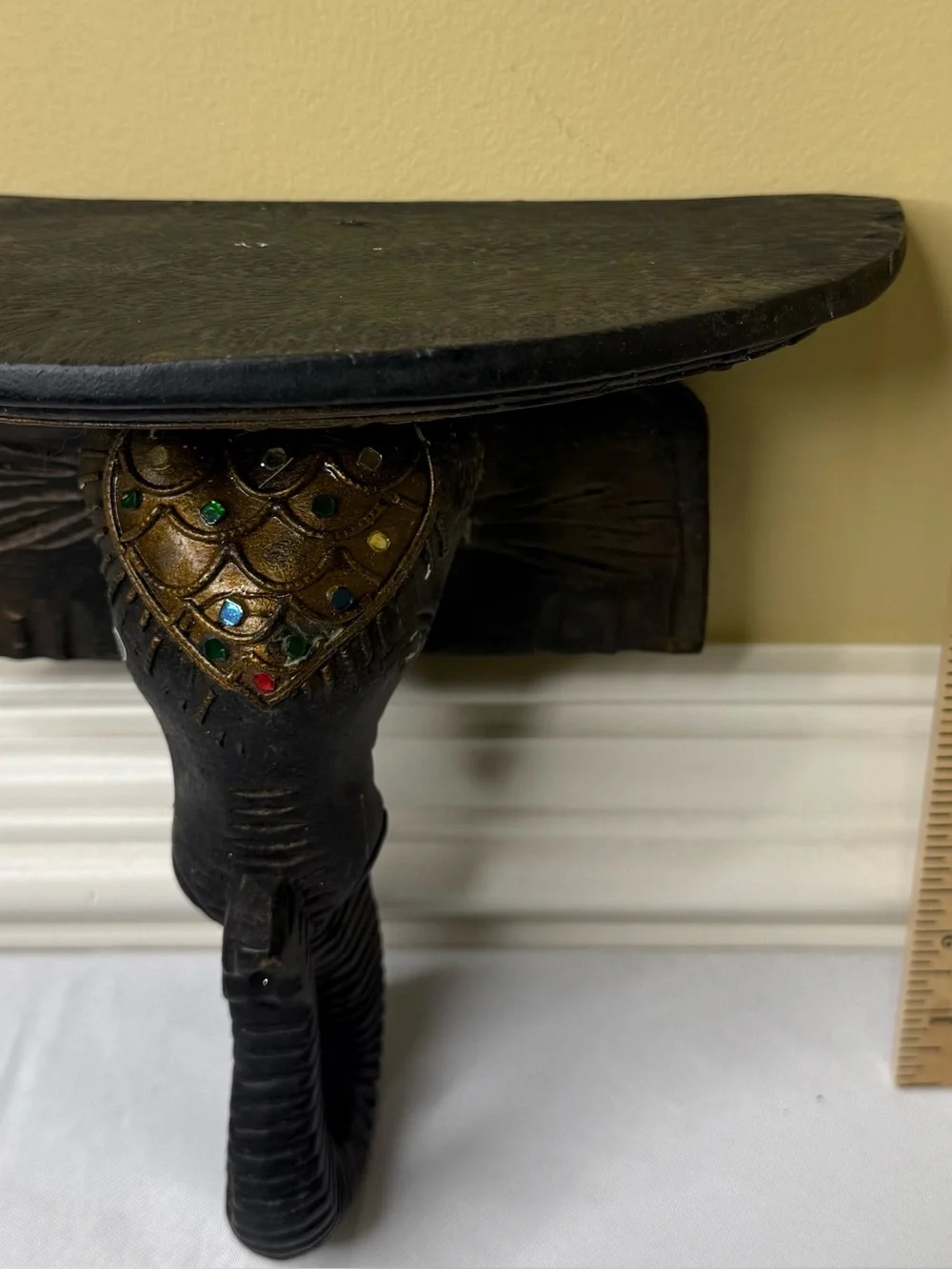 Vintage Carved Elephant Shelf with Embellishments